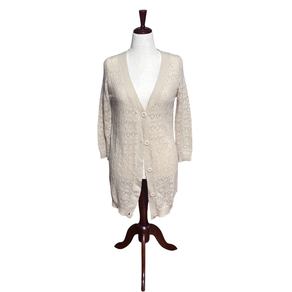 POL Boho Crochet Duster‎ Cardigan with Lace Back Bow Detail| Size Small